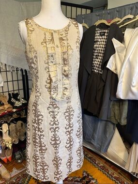 Tory Burch Maggie Gold Foil Jacquard Shift Dress